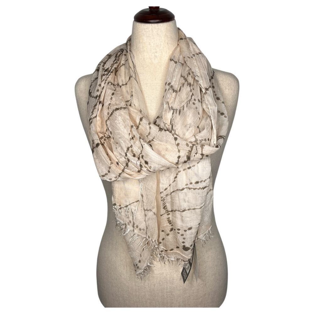 Eileen Fisher Scarf Women's White Grey Web Printed Gauze Modal Silk Flawed